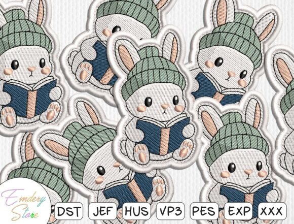 Adorable Bunny Reading Book Embroidery Patch