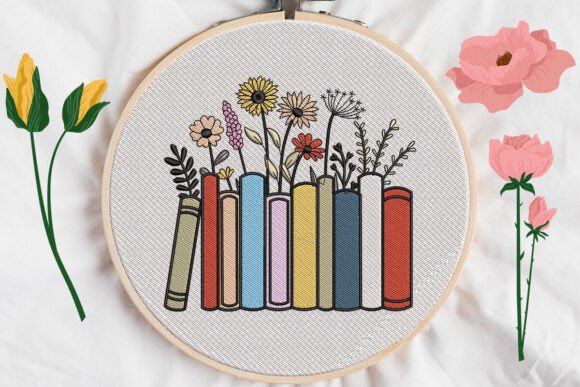 Charming Books Flower Embroidery Design