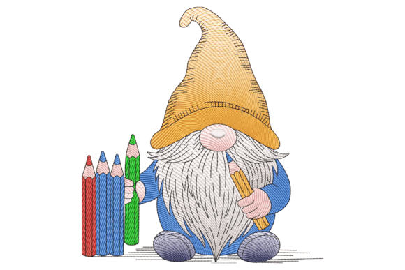 Charming Color Pencil Gnome Embroidery