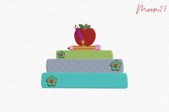 Charming School Books Apple Pencil Embroidery
