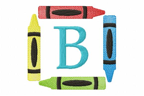 Crayons Frame Monogram Letter B: A Charming Embroidery Design