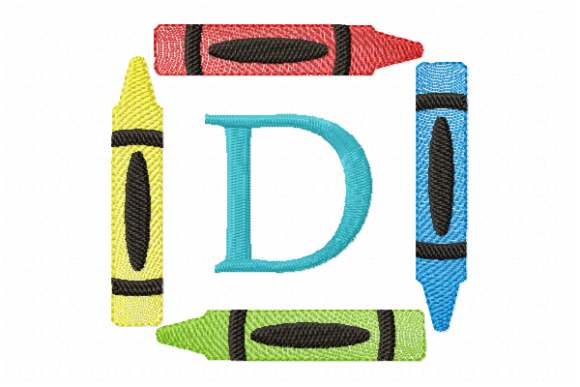 Crayons Frame Monogram Letter D: A Charming Embroidery Design