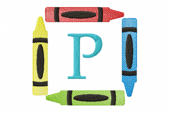 Crayons Frame Monogram Letter P: A Charming Embroidery Design