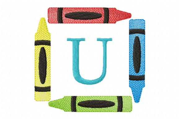 Crayons Frame Monogram Letter U: A Charming Embroidery Design