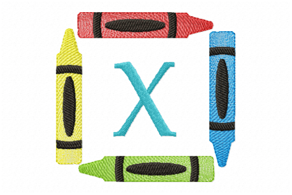 Crayons Frame Monogram Letter X: A Charming Embroidery Design