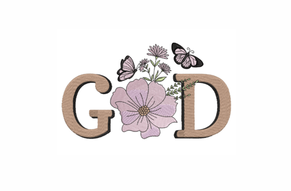 God with Flowers and Butterfly Embroidery